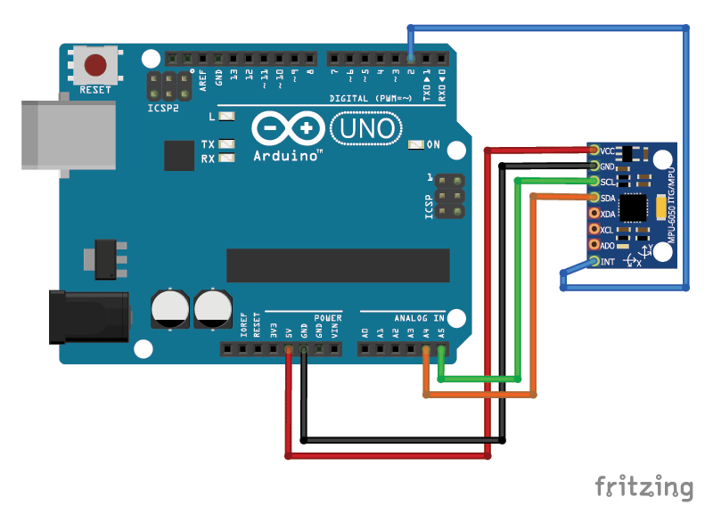 Arduino MPU6050电路示意图连接