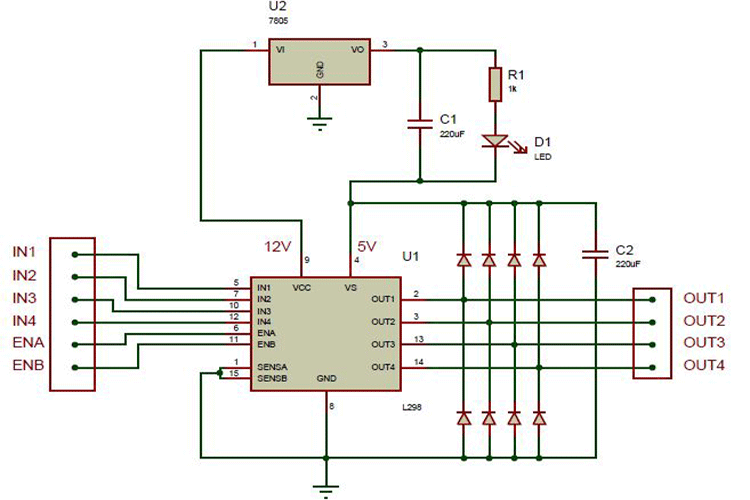 L298N电机驱动器模块电路图