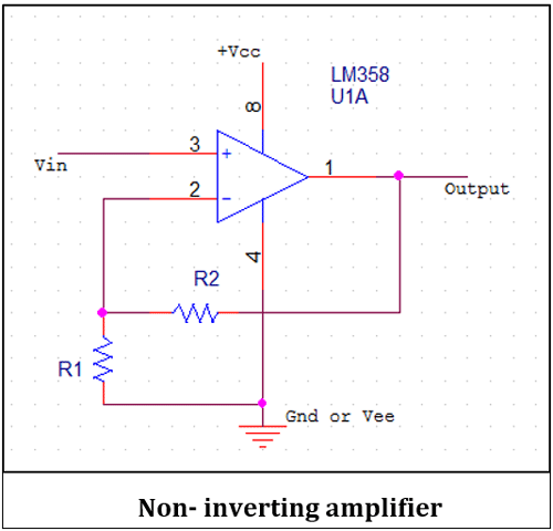 LM358双运算放大器IC作为非反相放大器